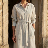Black Vertical-Stripe Linen-Look, Viscose