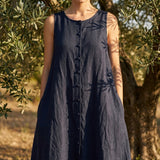 Dark Blue Marl Linen-Look, Polyester, 230 gsm