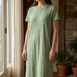 Light Green Heather Jersey Knit, Poly-Linen