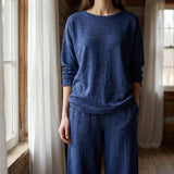 Dark Blue Marl Linen-Look, Polyester, 198 gsm