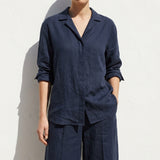Polyester Stretch Linen-Look Fabric, 200 gsm, 165 cm — Navy, ref EF-248690