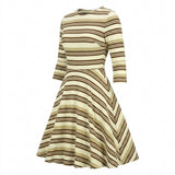 Brown Horizontal-Stripe Crepe, Cotton-Poly