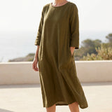 Polyester Stretch Linen-Look Fabric, 200 gsm, 165 cm — Khaki