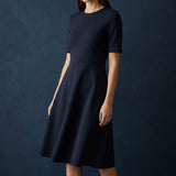 Dark Blue Marl Ponte Knit, Viscose-Nylon