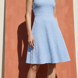 Light Blue Horizontal-Stripe Crepe, Polyester