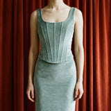 Light Blue Houndstooth Velvet, Polyester