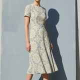 Blue Wavy-Line Crepe, Viscose