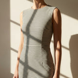 Black Horizontal-Stripe Crepe, Polyester, 254 gsm