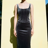 Dark Grey Marl Velvet, Polyester, 260 gsm