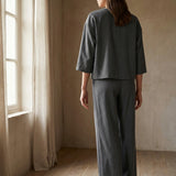 Dark Grey Tone-on-Tone Linen-Look, Polyester