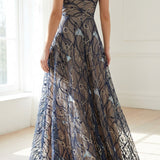 Dark Blue Lines Lace, Polyester