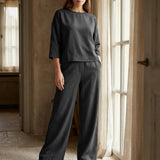 Dark Grey Geometric Linen-Look, Polyester, 200 gsm