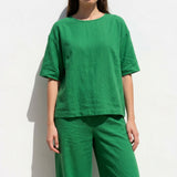 Polyester Stretch Linen-Look Fabric, 290 gsm — Green