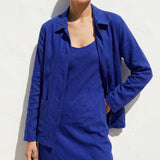 Polyester Stretch Linen-Look Fabric, 280 gsm — Blue