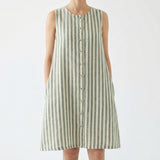 Dark Green Stripe Woven, Cotton-Linen
