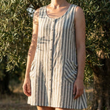 Dark Green Stripe Woven, Cotton-Linen
