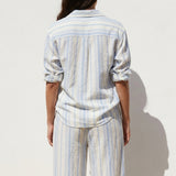 Light Blue Stripes Woven, Linen-Viscose