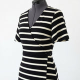 Black Horizontal-Stripe Ponte Knit, Viscose-Nylon, 320 gsm, 158 cm