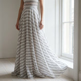 Light Grey Horizontal-Stripe Lace, Poly-Viscose