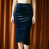 Cotton Polyester Stretch Velvet Fabric, 300 gsm, 150 cm — Navy