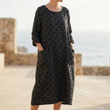 Black Dots Linen-Look, Polyester, 220 gsm