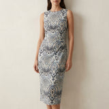 Navy Geometric Poplin, Viscose