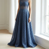 Blue-Grey Openwork Lace, Polyester