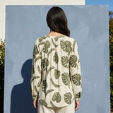 Green Tropical-Leaf Jersey Knit, Poly-Tencel Lyocell