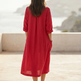 Polyester Stretch Linen-Look Fabric, 220 gsm, 165 cm — Red