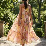 Brown Abstract Chiffon, Polyester