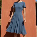 Blue Tone-on-Tone Dot Crepe, Viscose