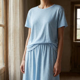 Light Blue Heathered-Marl Jersey Knit, Linen-Poly