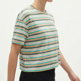 Blue Horizontal-Stripe Jersey Knit, Viscose, 190 gsm