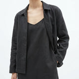 Polyester Stretch Linen-Look Fabric, 430 gsm — Black
