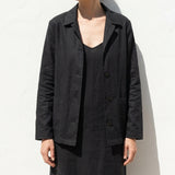 Polyester Stretch Linen-Look Fabric, 430 gsm — Black