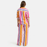Pink Vertical-Stripe Linen-Look, Polyester