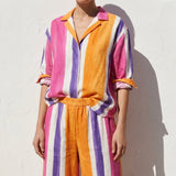 Pink Vertical-Stripe Linen-Look, Polyester