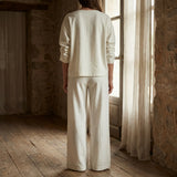 Polyester Stretch Linen-Look Fabric, 240 gsm, 170 cm — White