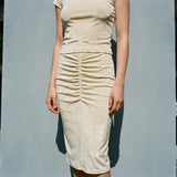 Cream Horizontal-Stripe Velvet, Polyester, 160 gsm