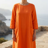 Polyester Stretch Linen-Look Fabric, 230 gsm, 160 cm — Orange