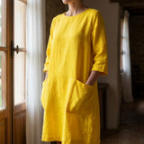 Polyester Stretch Linen-Look Fabric, 280 gsm, 160 cm — Yellow