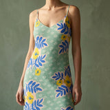 Blue Floral Crepe, Cotton-Nylon