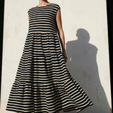 Black Horizontal-Stripe Ponte Knit, Poly-Cotton, 295 gsm, 164 cm