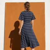 Navy Horizontal-Stripe Mesh, Cotton-Poly