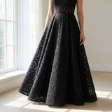 Polyester Stretch Lace Fabric, 190 gsm, 150 cm — Black