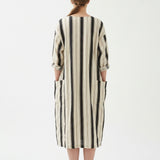 Dark Grey Vertical-Stripe Woven, Linen-Viscose