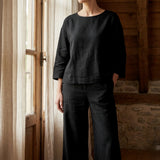 Polyester Stretch Linen-Look Fabric, 210 gsm, 160 cm — Black, ref EF-257429