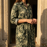 Dark Green Abstract Linen-Look, Polyester