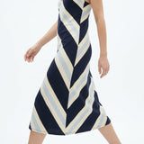 Navy Horizontal-Stripe Ponte Knit, Viscose