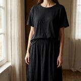 Yarn-Dyed Linen Cotton Jersey Knit Fabric, 190 gsm, 150 cm — Black